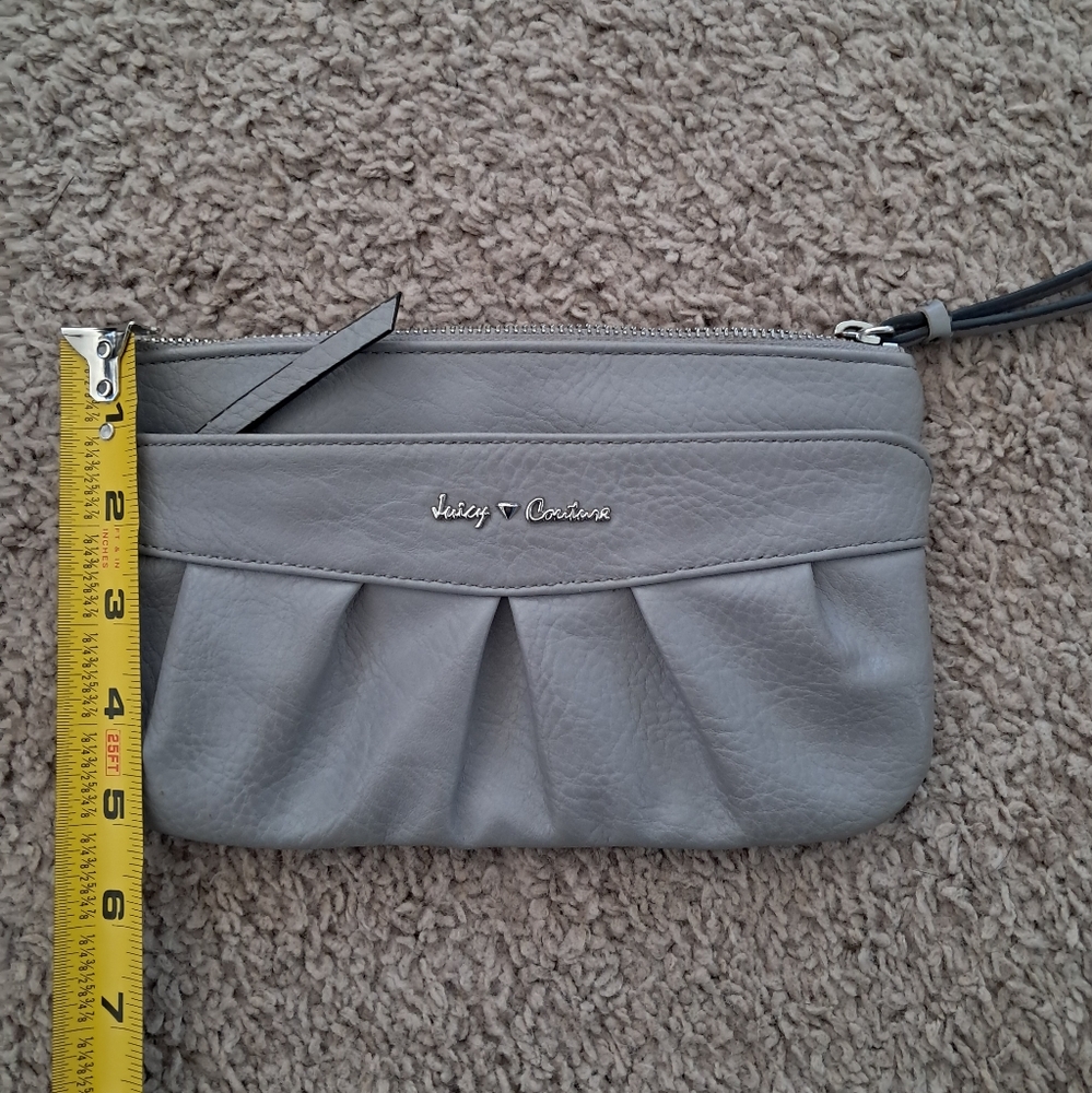 JUICY COUTURE GRAY RUCHED MINI WRISTLET CLUTCH BAG Wallet Purse